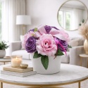 Kompozycja kwiatowa „Różowo-Fioletowy Ogród" - sztuczne kwiaty w donicy