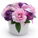 Kompozycja kwiatowa „Różowo-Fioletowy Ogród" - sztuczne kwiaty w donicy