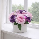 Kompozycja kwiatowa „Różowo-Fioletowy Ogród" - sztuczne kwiaty w donicy