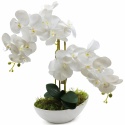 Storczyk biały Phalaenopsis w białej misie - sztuczna dekoracja do salonu