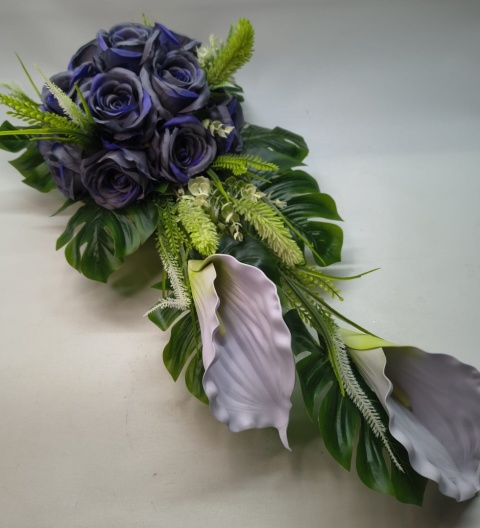 Stroik Bukiet Róża Kompozycja Kwiatów Sztucznych na Grób Cmentarz