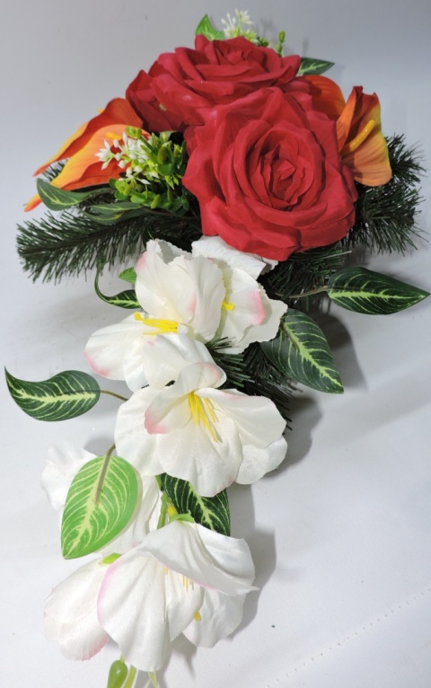 Stroik Kompozycja Dekoracja z Kwiatów Sztucznych Wiązanka na Cmentarz Dzień Babci