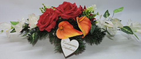 Stroik Kompozycja Dekoracja z Kwiatów Sztucznych Wiązanka na Cmentarz Dzień Dziadka