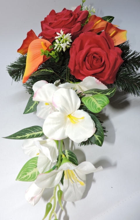 Stroik Kompozycja Dekoracja z Kwiatów Sztucznych Wiązanka na Cmentarz Dzień Dziadka