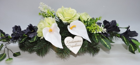 Stroik Kompozycja Dekoracja z Kwiatów Sztucznych Wiązanka na Cmentarz Dzień Dziadka