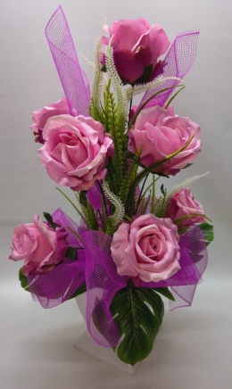 Stroik Kompozycja Kwiatowa z Kwiatów Sztucznych Róża Ozdobna Doniczka