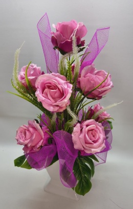 Stroik Kompozycja Kwiatowa z Kwiatów Sztucznych Róża Ozdobna Doniczka