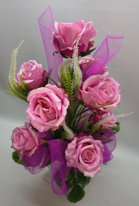 Stroik Kompozycja Kwiatowa z Kwiatów Sztucznych Róża Ozdobna Doniczka