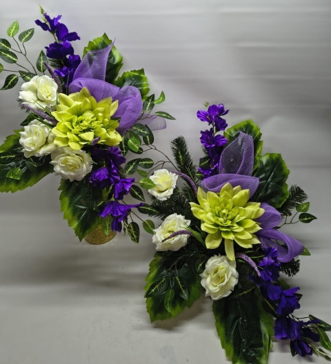 Stroik na cmentarz z kwiatów sztucznych komplet nagrobny wazon donica