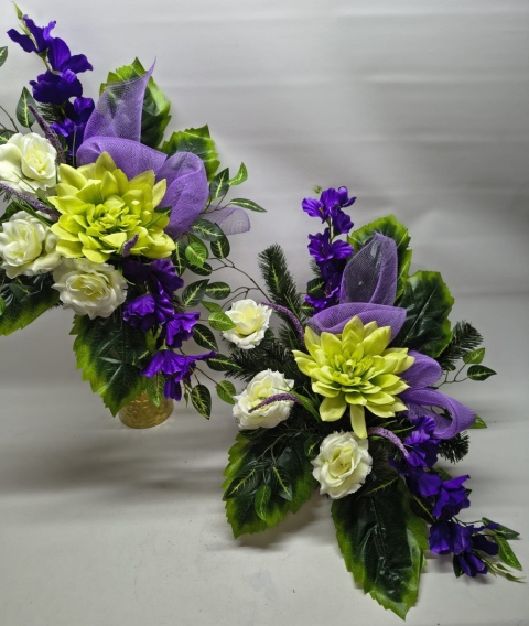 Stroik na cmentarz z kwiatów sztucznych komplet nagrobny wazon donica