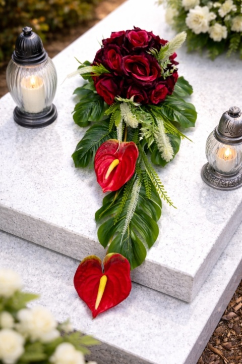 Stroik nagrobny Moja Pasja - Czerwona Elegancja